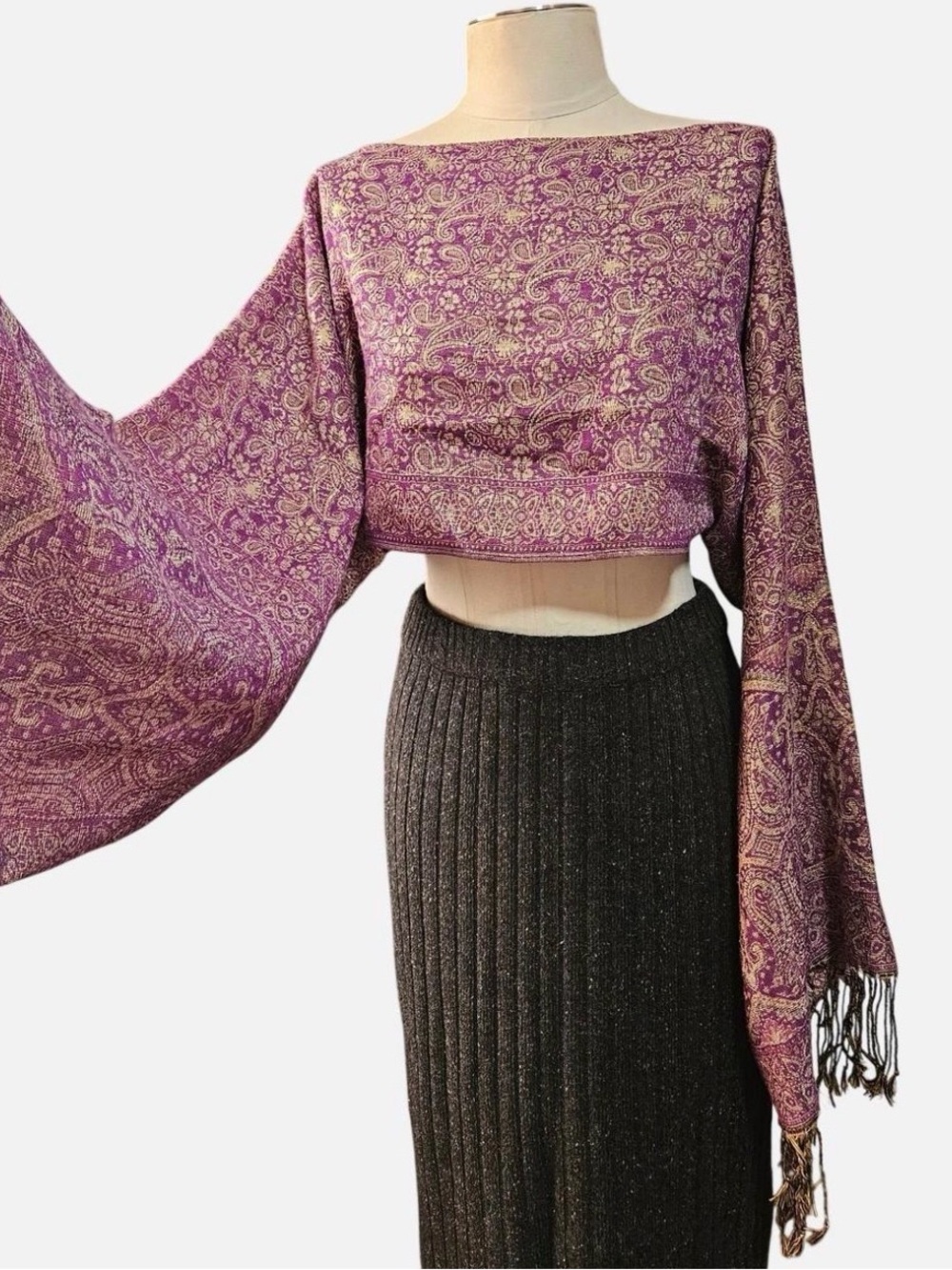 Purple & Gold Paisley Handmade Cropped Scarf Shrug